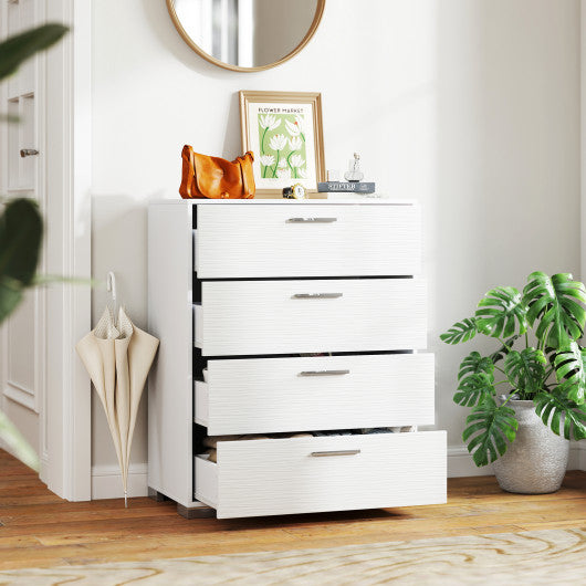 4 Drawer Storage Cabinet with Metal Legs Handles with Anti-Toppling Devices-White
