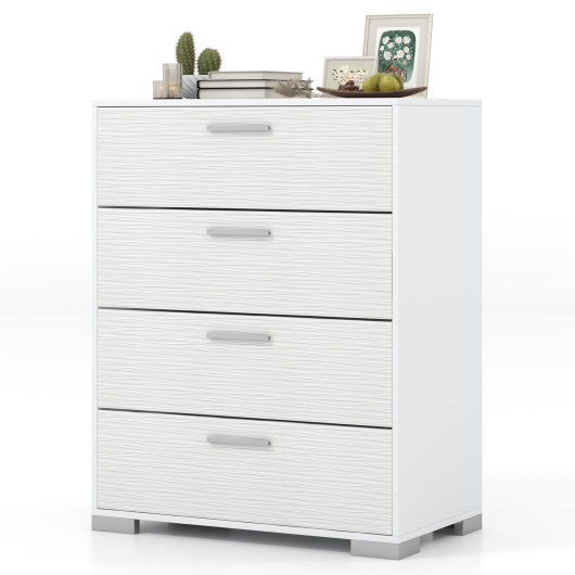 4 Drawer Storage Cabinet with Metal Legs Handles with Anti-Toppling Devices-White