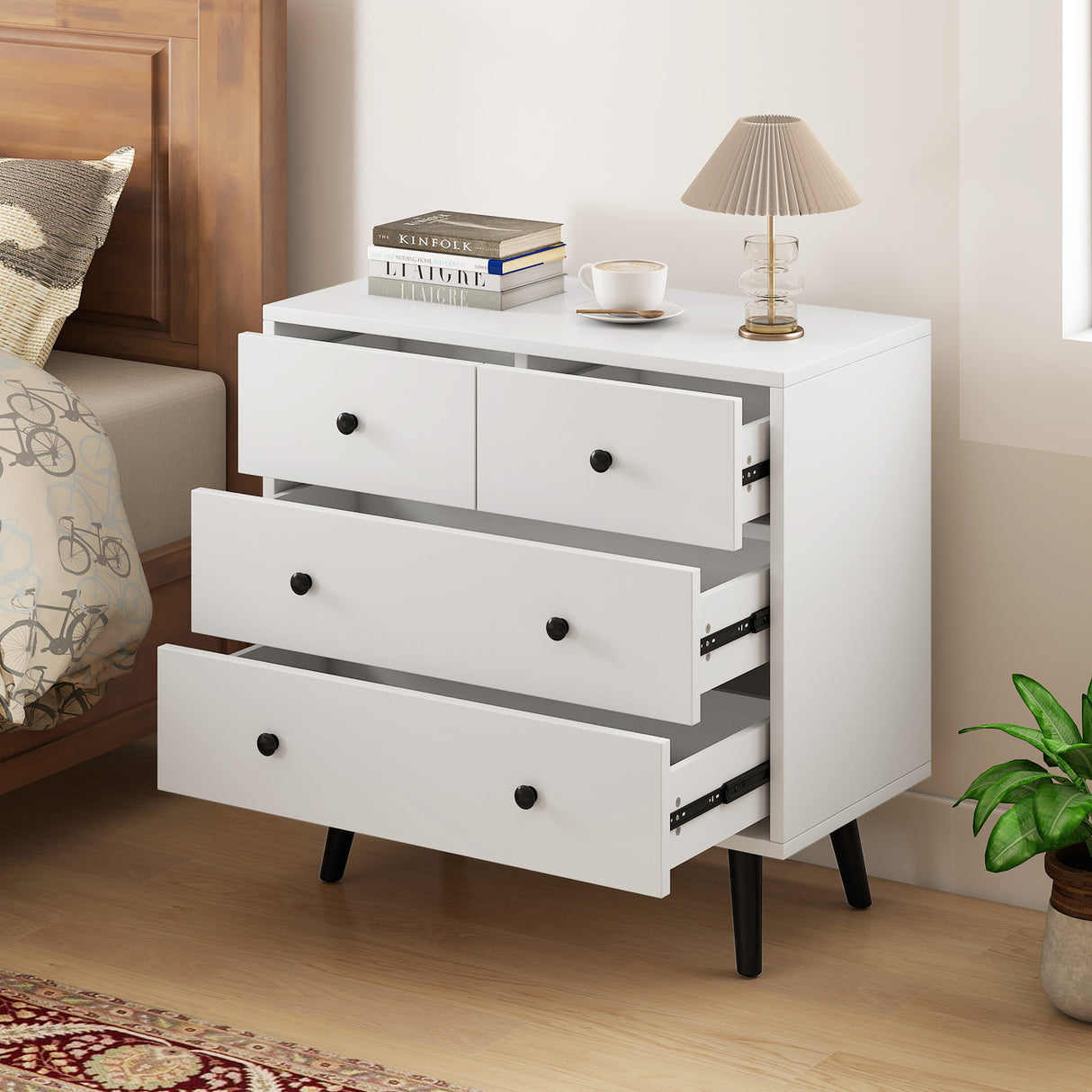 4 Drawers Dresser Chest of Drawers Free Standing Sideboard Cabinet-White