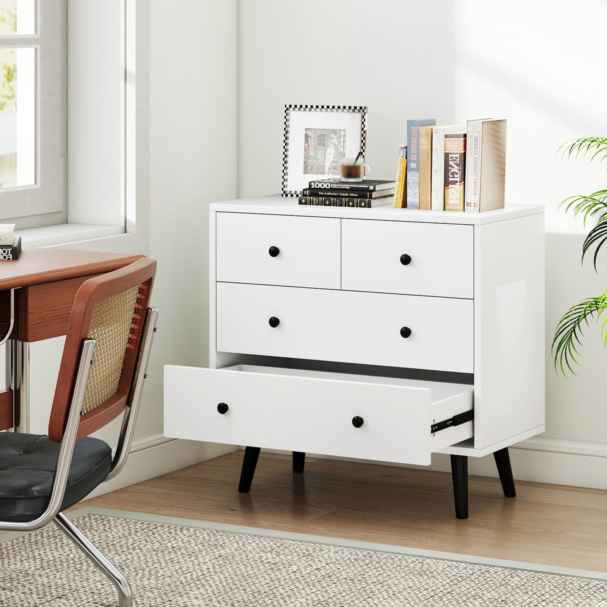 4 Drawers Dresser Chest of Drawers Free Standing Sideboard Cabinet-White