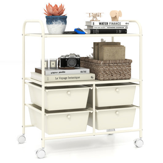 4 Drawers Shelves Rolling Storage Cart Rack-White
