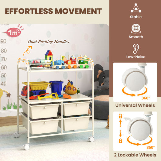 4 Drawers Shelves Rolling Storage Cart Rack-White