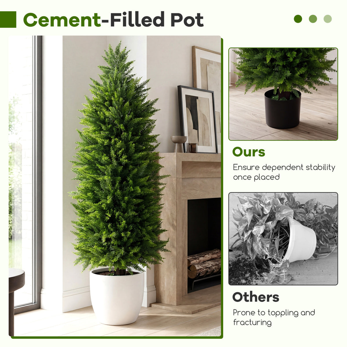 4 FT Artificial Topiary Tree Set of 2 Faux Cedar Cypress Plants in Cement-Filled Pots-Green