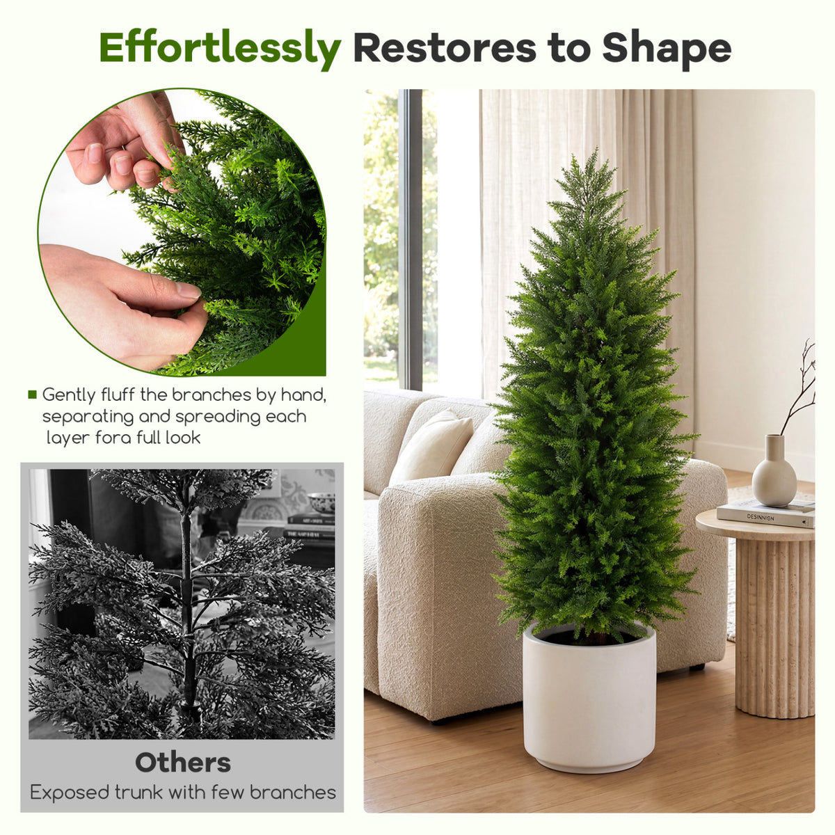 4 FT Artificial Topiary Tree Set of 2 Faux Cedar Cypress Plants in Cement-Filled Pots-Green