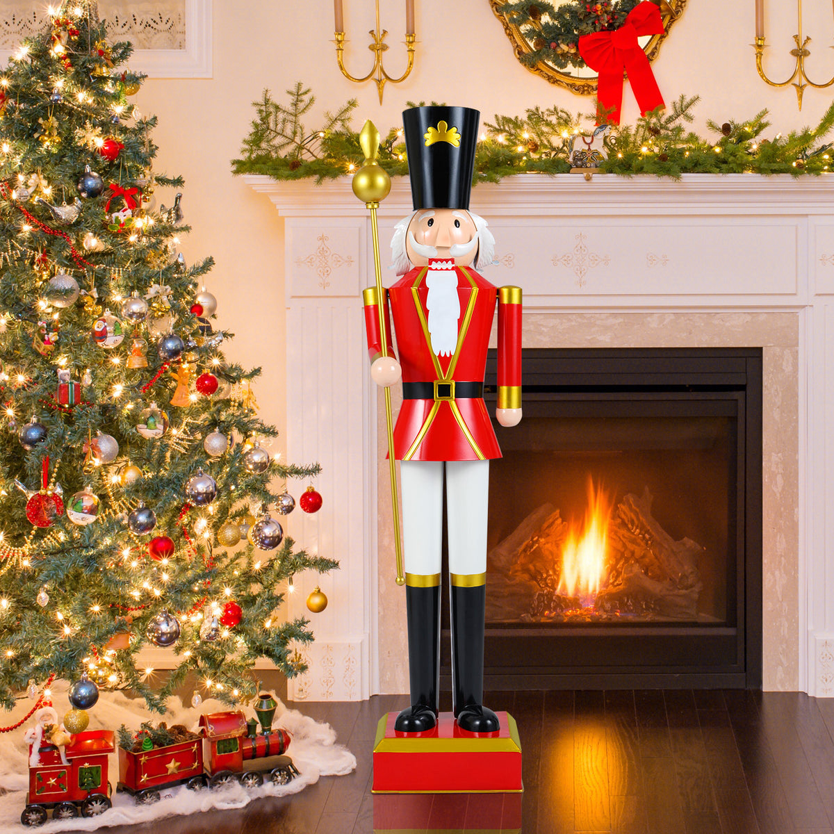 4 FT Christmas Nutcracker with High Hat & Beautiful Scepter-Black & Red