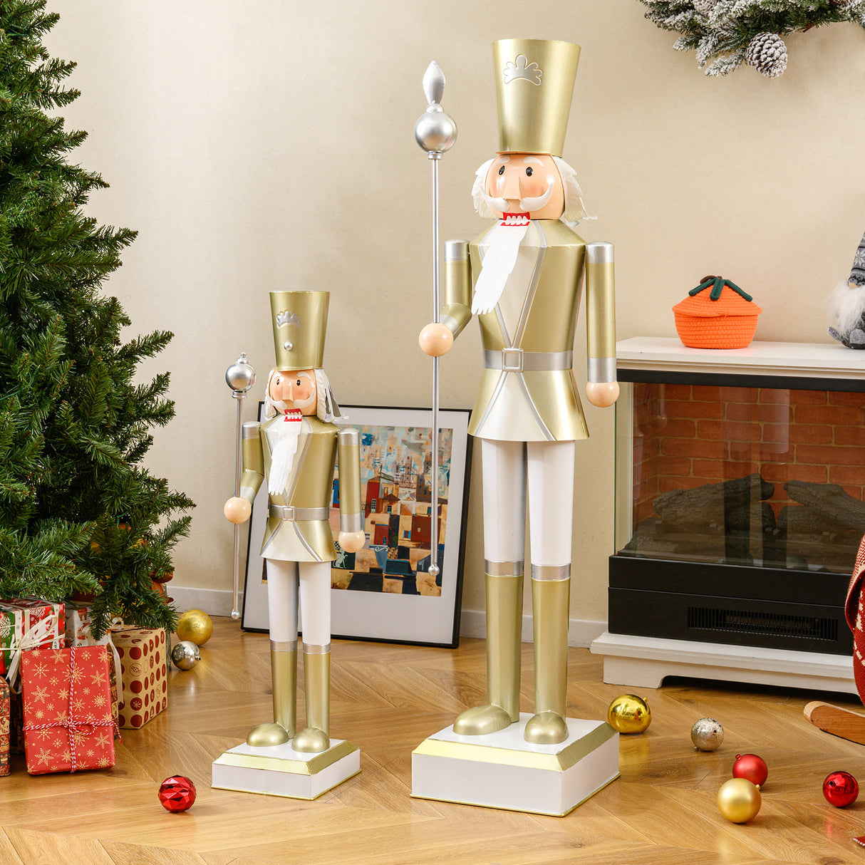 4 FT Christmas Nutcracker with High Hat & Beautiful Scepter-White & Golden