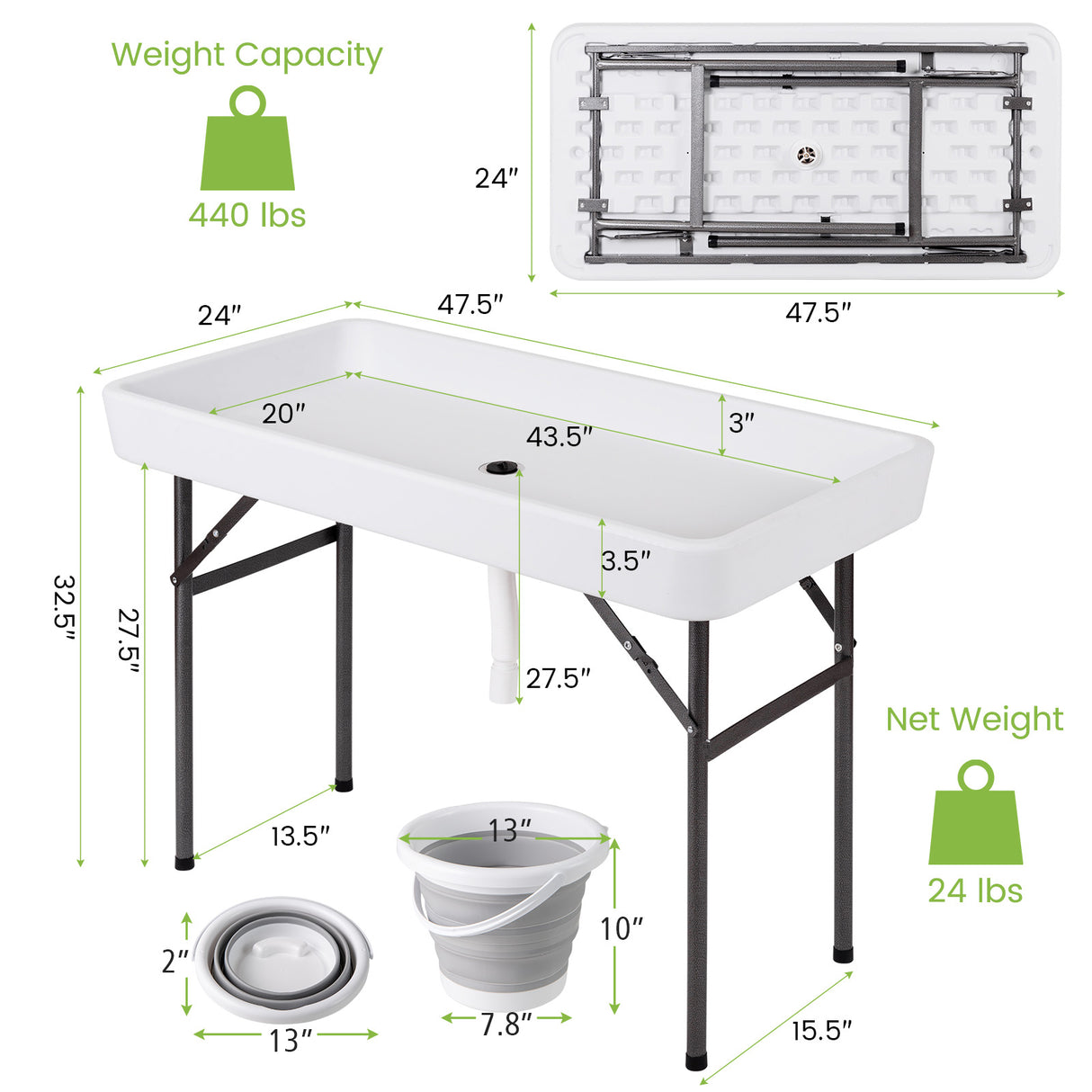 4 Feet Plastic Party Ice Folding Table with Matching Skirt and Ice Bucket-White
