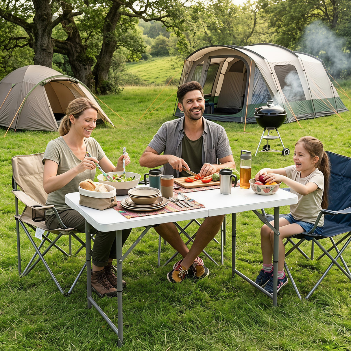 4 Feet Portable Camping Table with HDPE Tabletop and Metal Legs-White