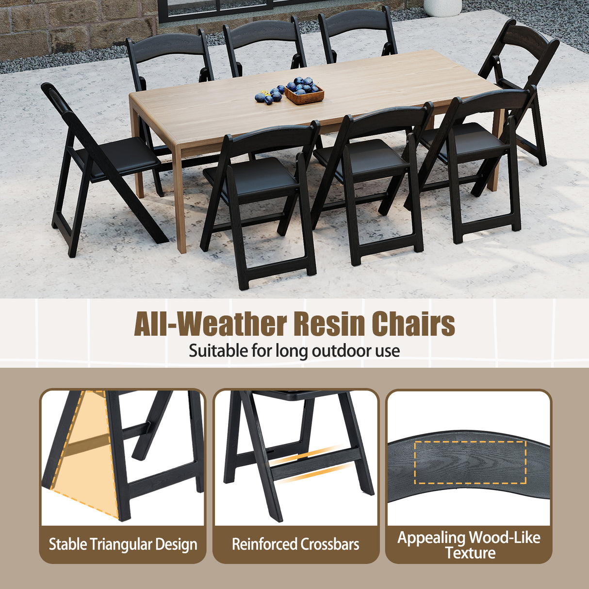 4 Pack Resin Folding Chairs with Padded Seat-Black