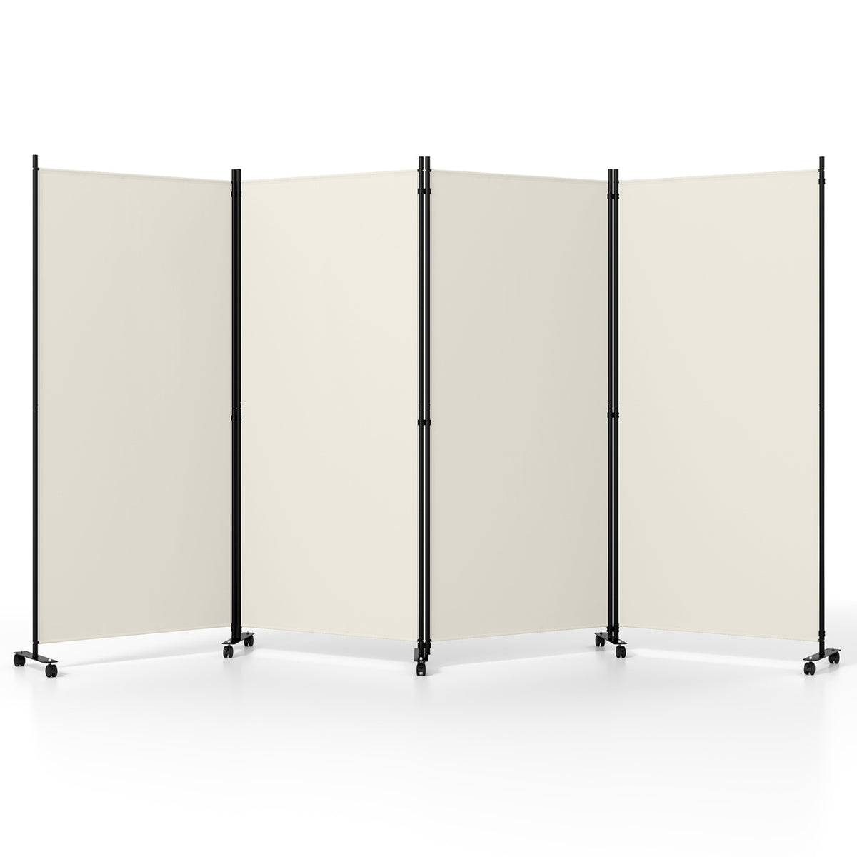 4 Panel Folding Privacy Screen Room Divider with Wheels-White