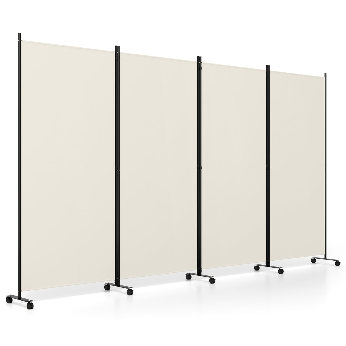 4 Panel Folding Privacy Screen Room Divider with Wheels-White