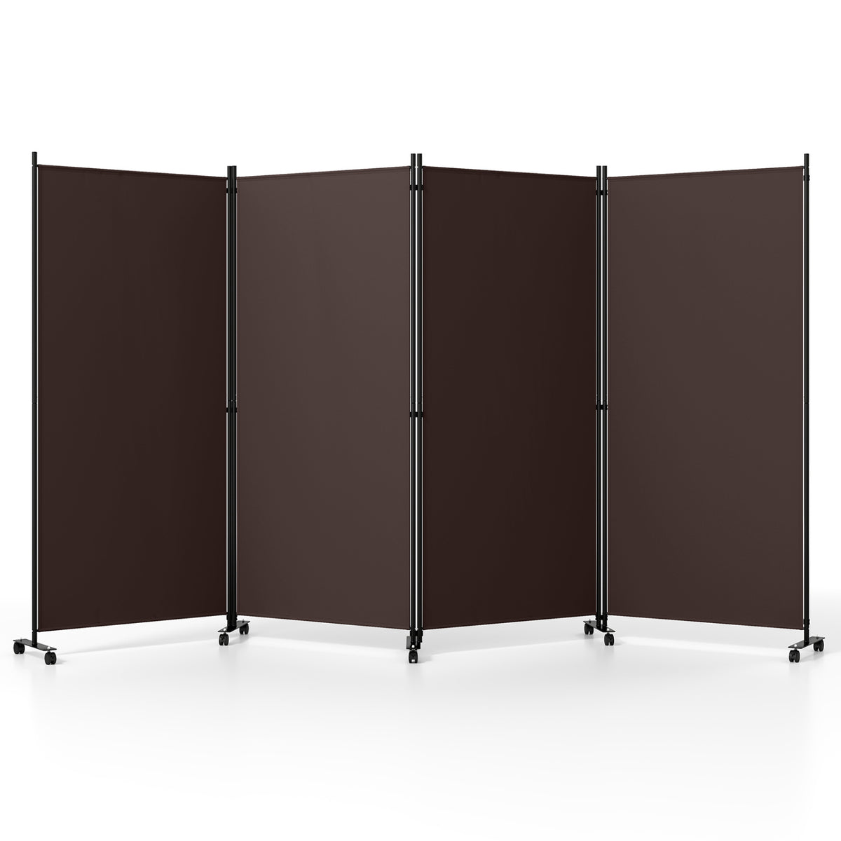 4 Panel Folding Privacy Screen Room Divider with Wheels-Brown