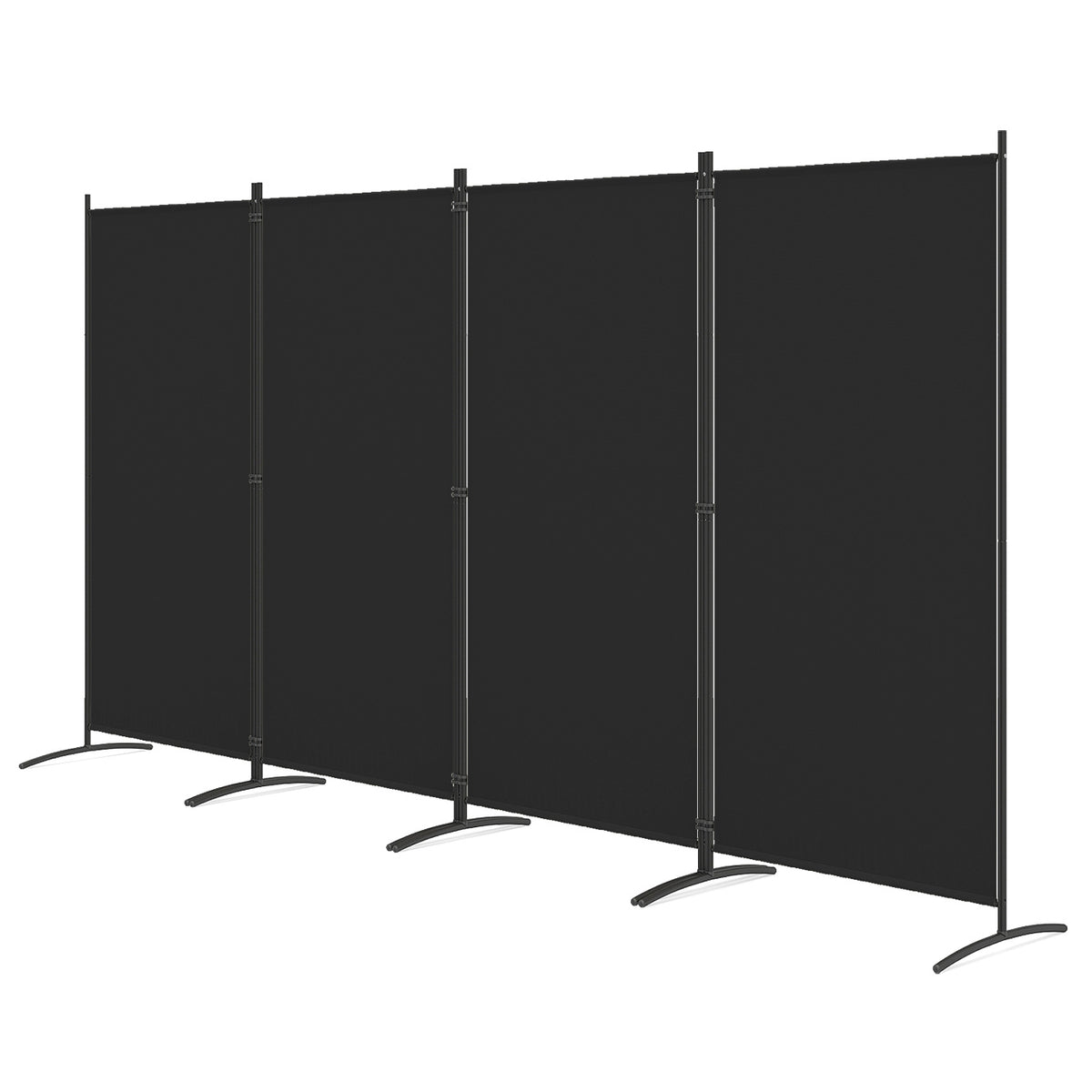 4 Panel Room Divider 6 FT Tall Folding Privacy Screen with Curved Metal Feet-Black