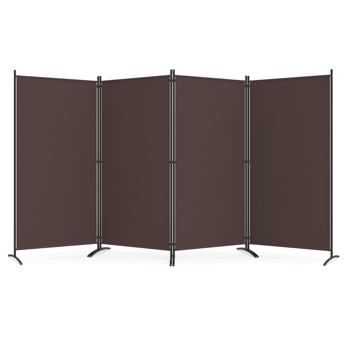 4 Panel Room Divider 6 FT Tall Folding Privacy Screen with Curved Metal Feet-Brown