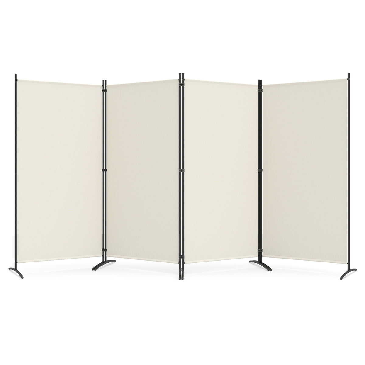 4 Panel Room Divider 6 FT Tall Folding Privacy Screen with Curved Metal Feet-White