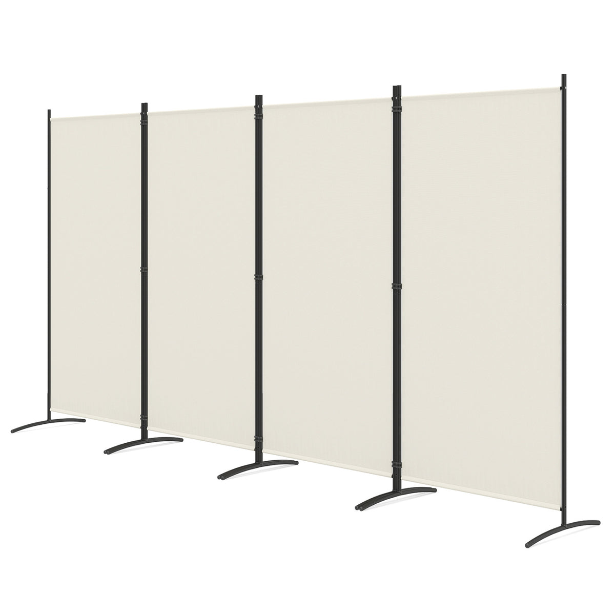 4 Panel Room Divider 6 FT Tall Folding Privacy Screen with Curved Metal Feet-White
