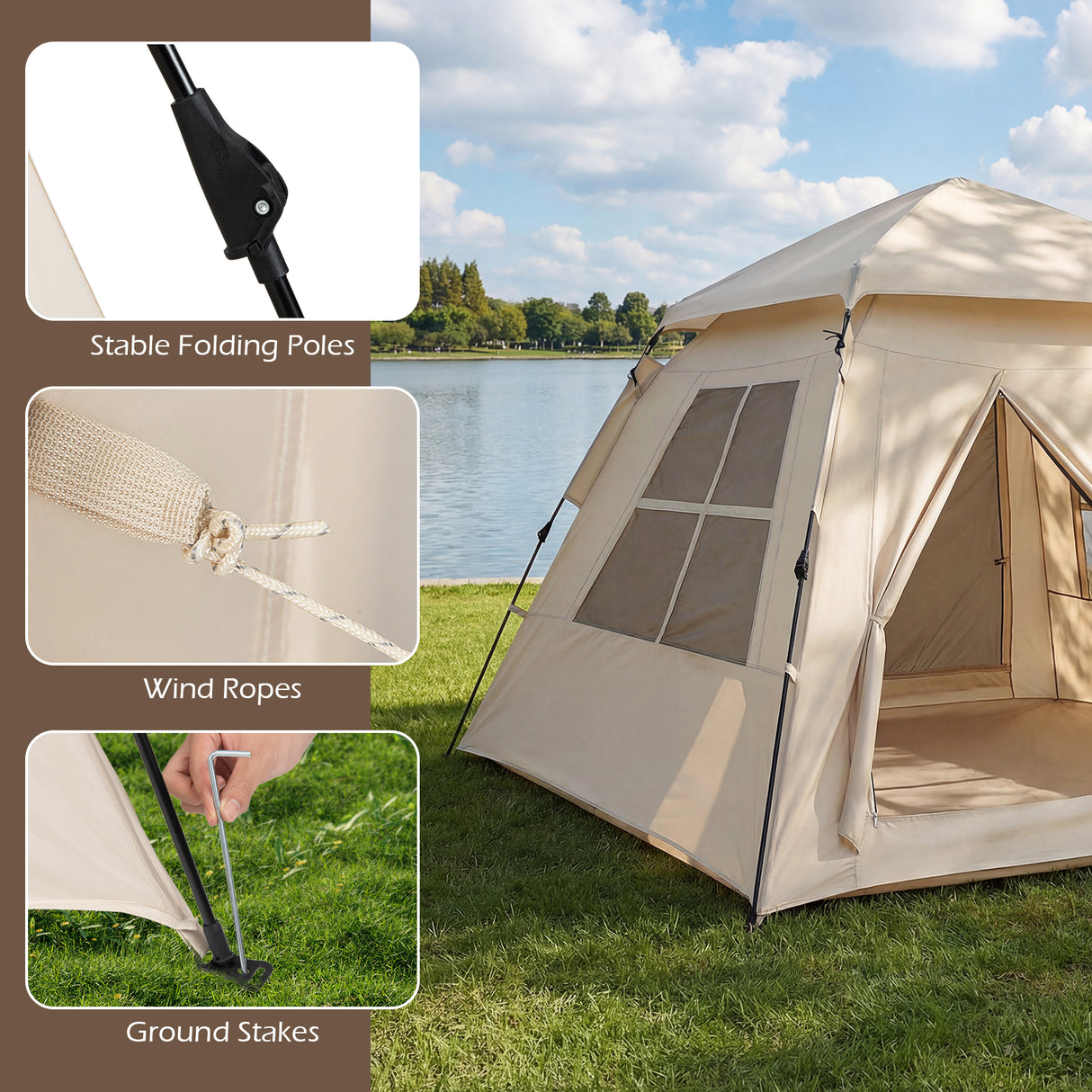4 Person Camping Tent Portable Automatic Easy Setup with Rainfly and 2 Doors