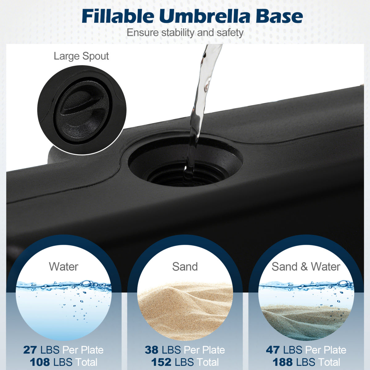 4-Piece 188 LBS Cantilever Offset Patio Umbrella Base-Black