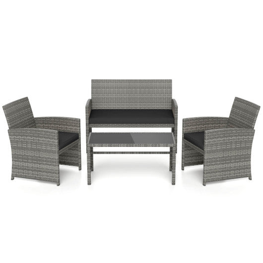 4 Piece Patio Conversation Set Rattan Chair Loveseat and Table Set-Black