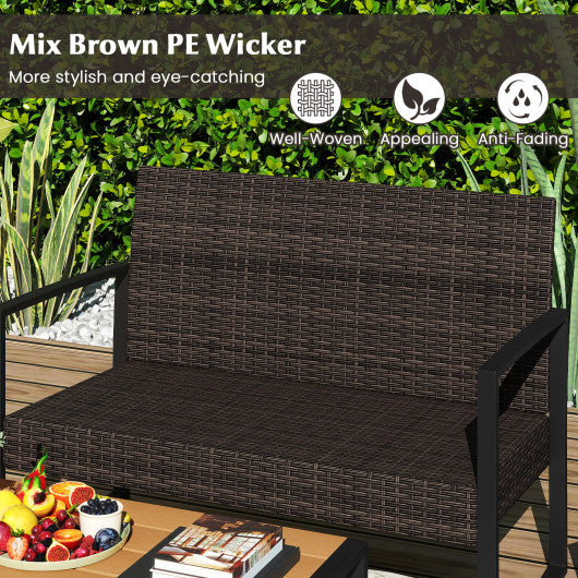 3 Piece Patio Rocking Set Acacia Wood Rocker Bistro Set with Rattan Seat and Back