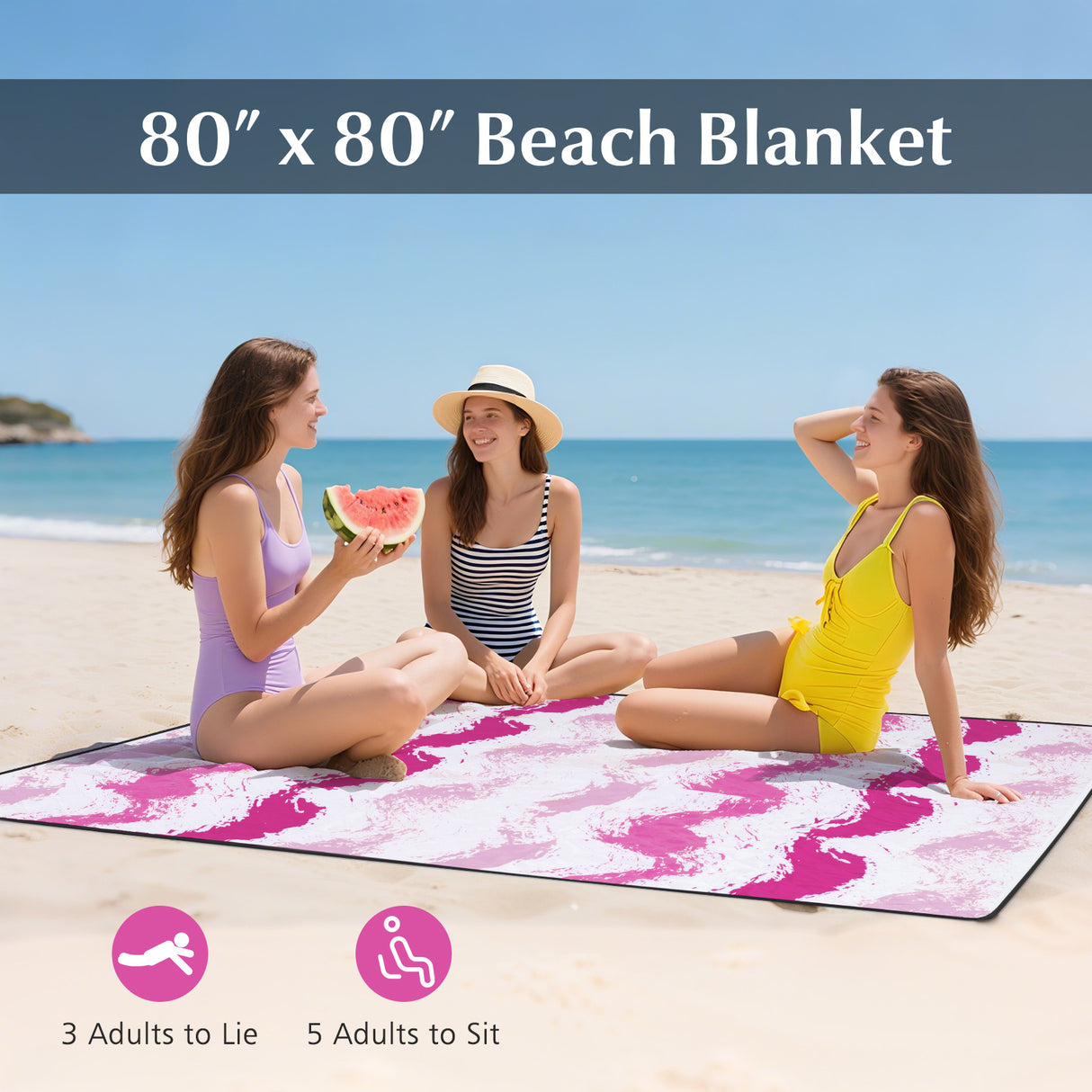 4 Pieces Beach Umbrella Set with 2 Foldable Chairs and Picnic Blanket-Pink