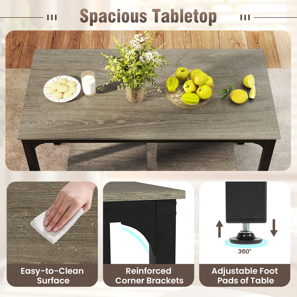 4 Pieces Space-Saving Dining Table Set with Bench and 2 Stools-Oak
