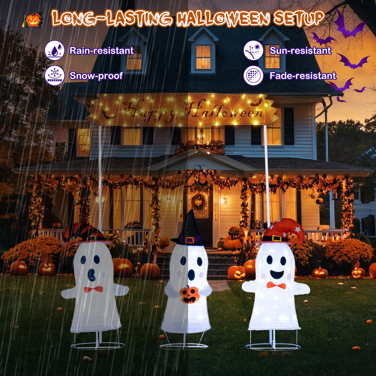4 Pieces Halloween Decoration Pop up Ghosts with Gate and LED Lights
