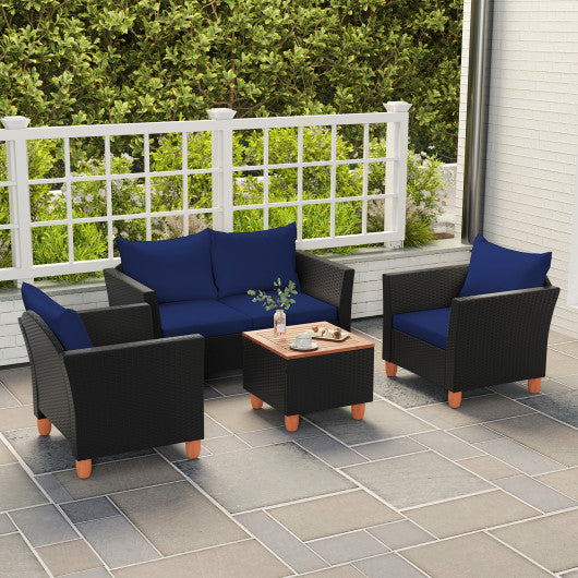 4 Pieces Outdoor Conversation Set with Storage Coffee Table-Navy