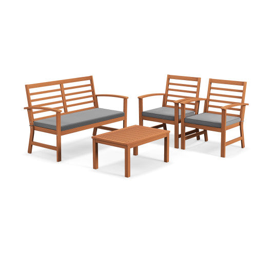 4 Pieces Outdoor Furniture Set with Stable Acacia Wood Frame-Gray