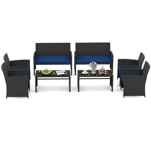 4 Pieces Patio Furniture Set with Tempered Glass Tabletop and Removable Cushion-Navy