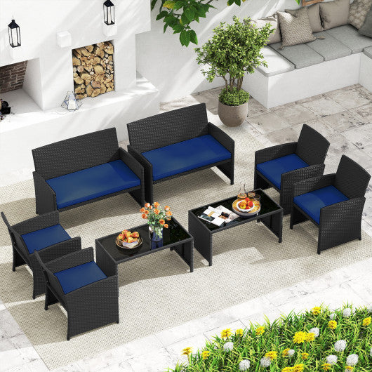 4 Pieces Patio Furniture Set with Tempered Glass Tabletop and Removable Cushion-Navy