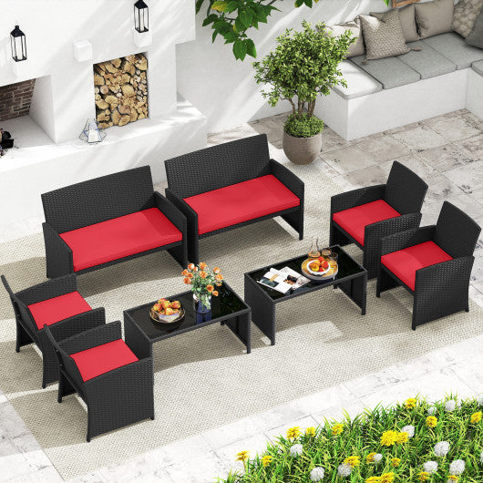 4 Pieces Patio Furniture Set with Tempered Glass Tabletop and Removable Cushion-Red