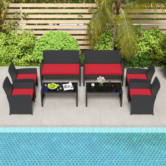 4 Pieces Patio Furniture Set with Tempered Glass Tabletop and Removable Cushion-Navy