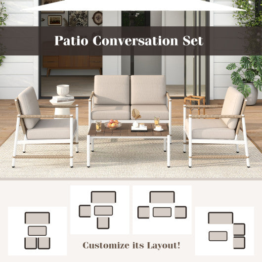 4 Pieces Patio Furniture Set with Thick Cushions and a Coffee Table-Gray