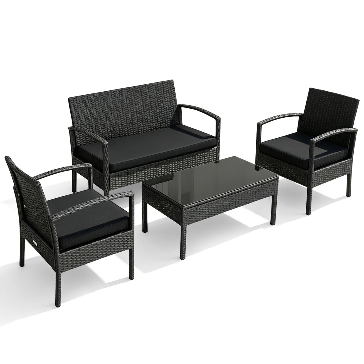4 Pieces Patio Rattan Furniture Set with Cushion
