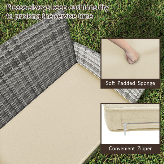 4 Pieces Patio Rattan Conversation Set with Tempered Glass Coffee Table-Red