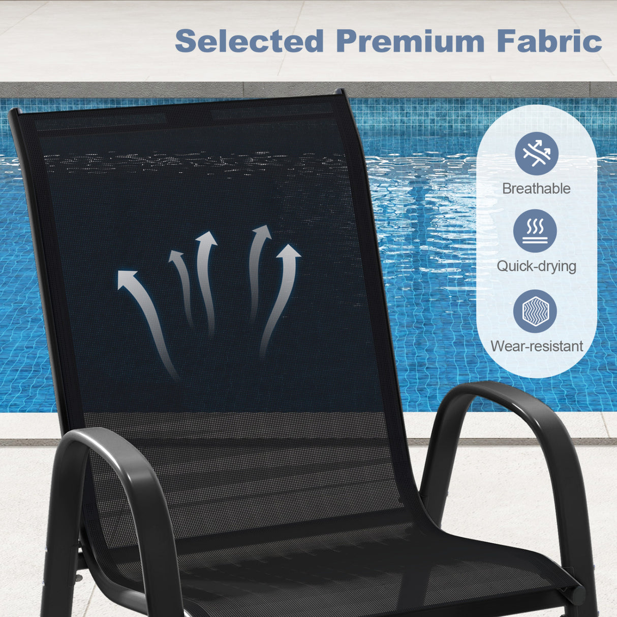 4 Pieces Stackable Patio Dining Chairs Set with Armrest-Black