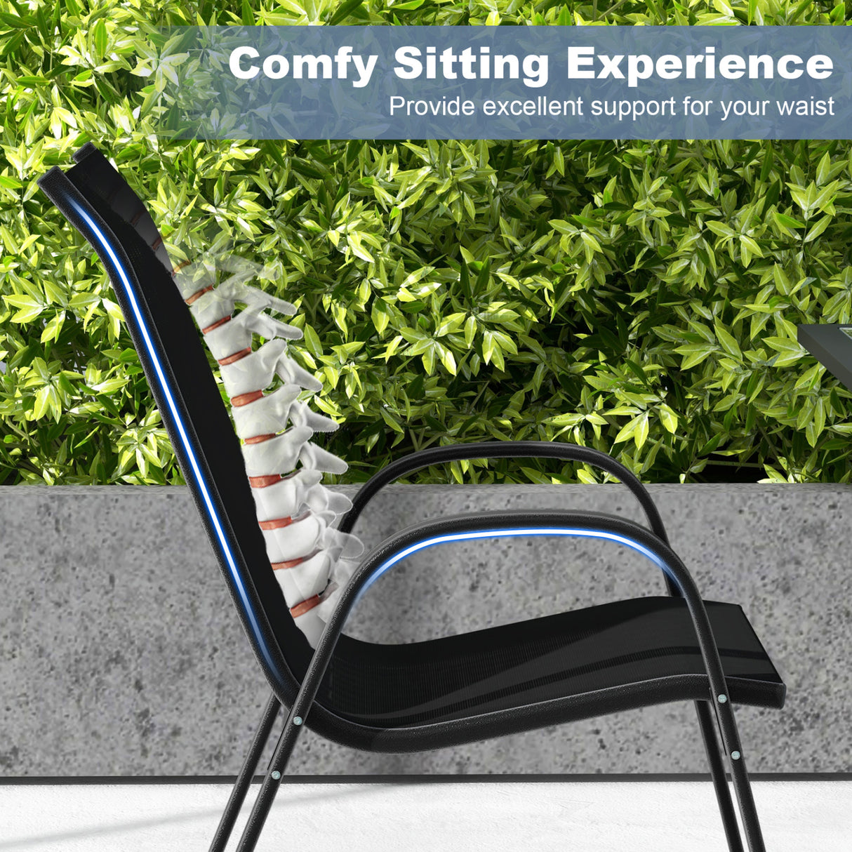 4 Pieces Stackable Patio Dining Chairs Set with Armrest-Black