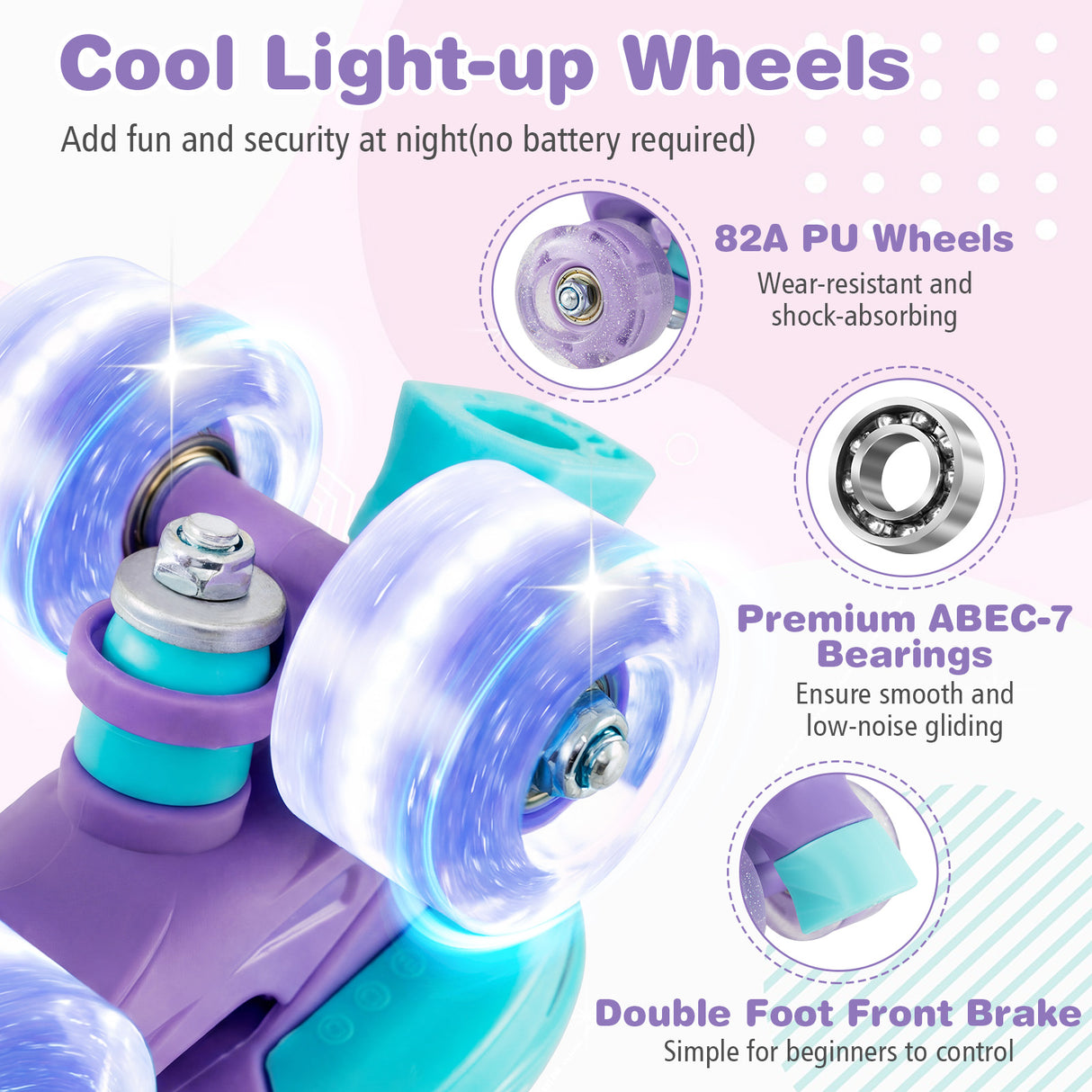 4 Sizes Adjustable Kids Roller Skates with Light-up Wheels and Safety Protection-Purple