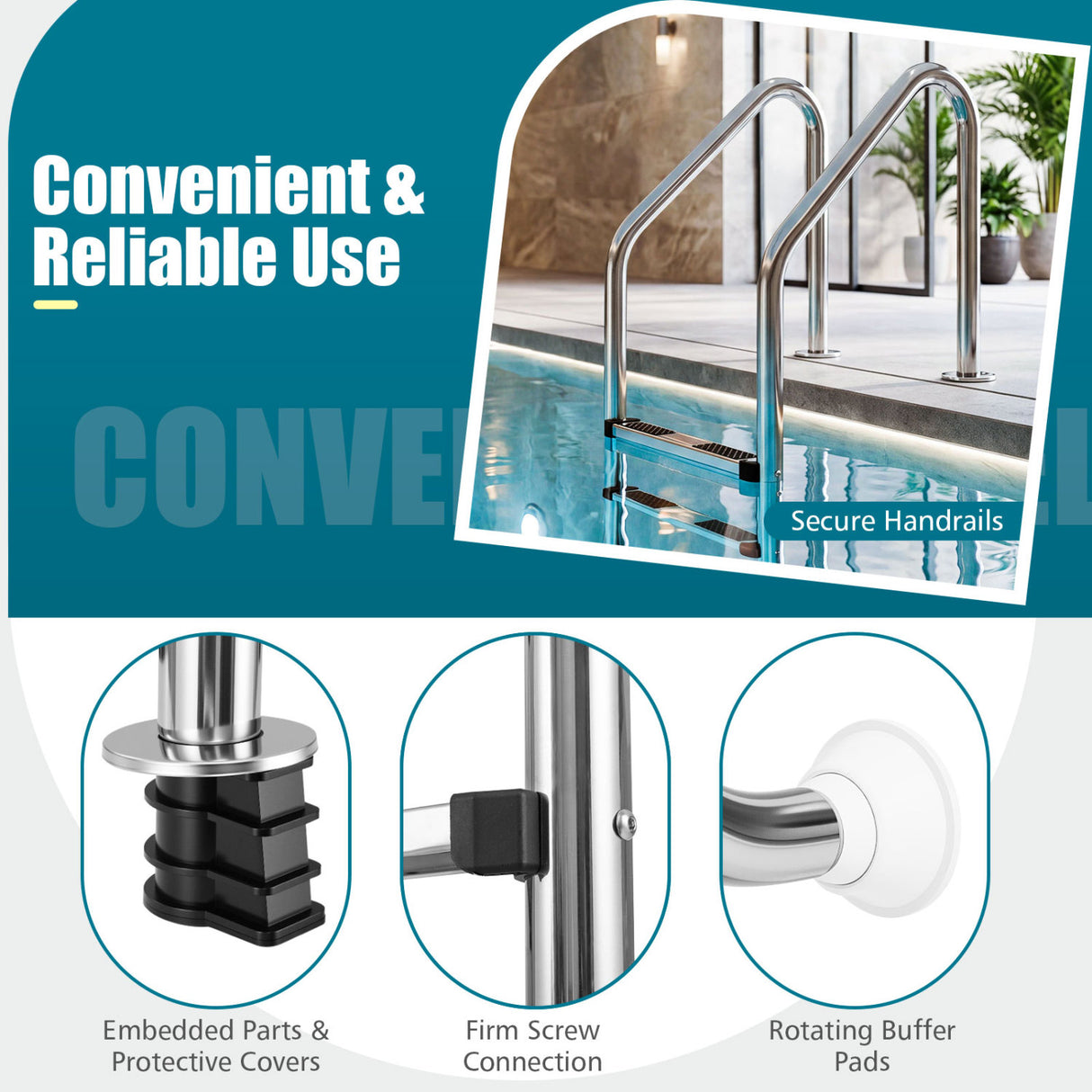 4-Step Inground Pool Ladder Stainless Steel Swimming Pool Ladder