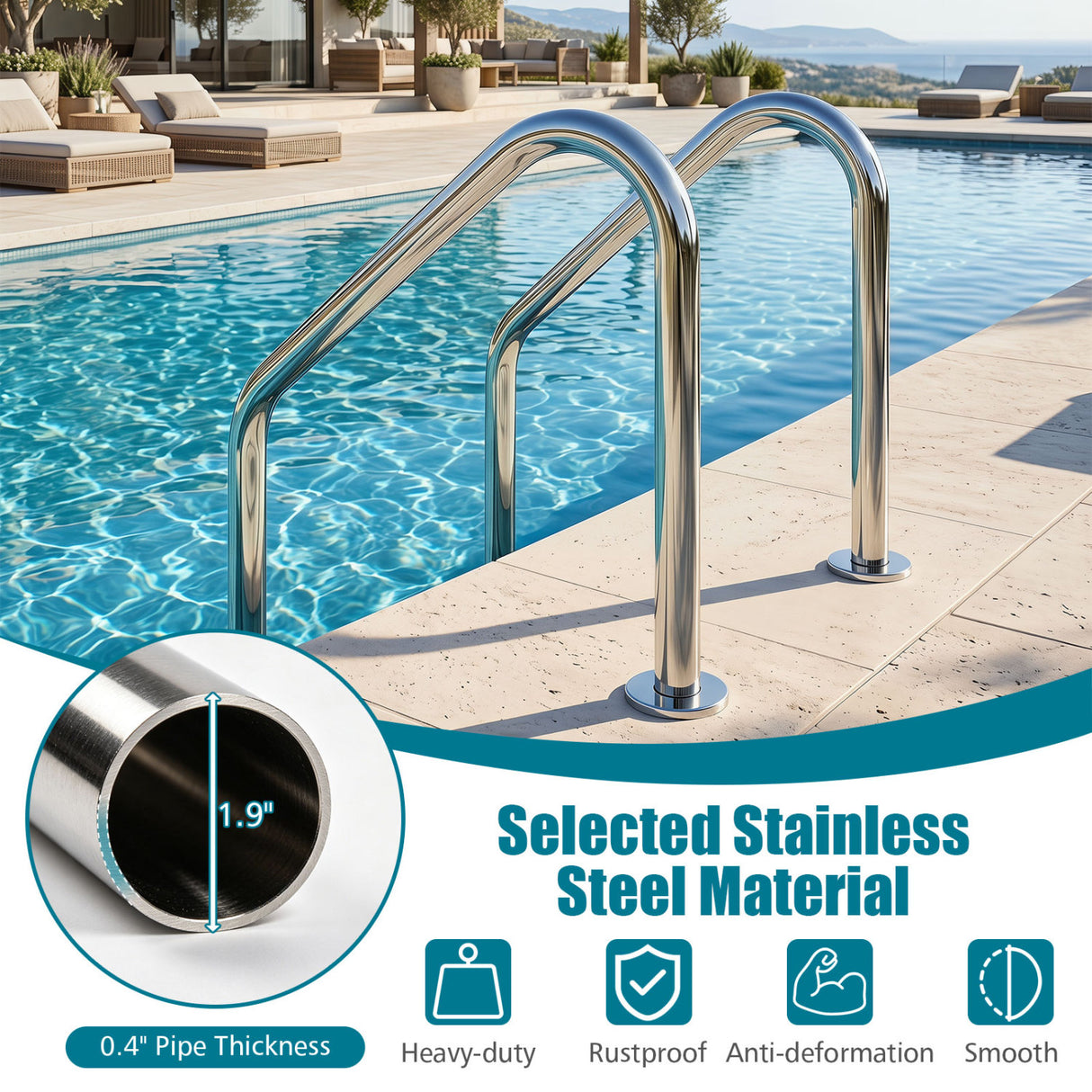 4-Step Inground Pool Ladder Stainless Steel Swimming Pool Ladder
