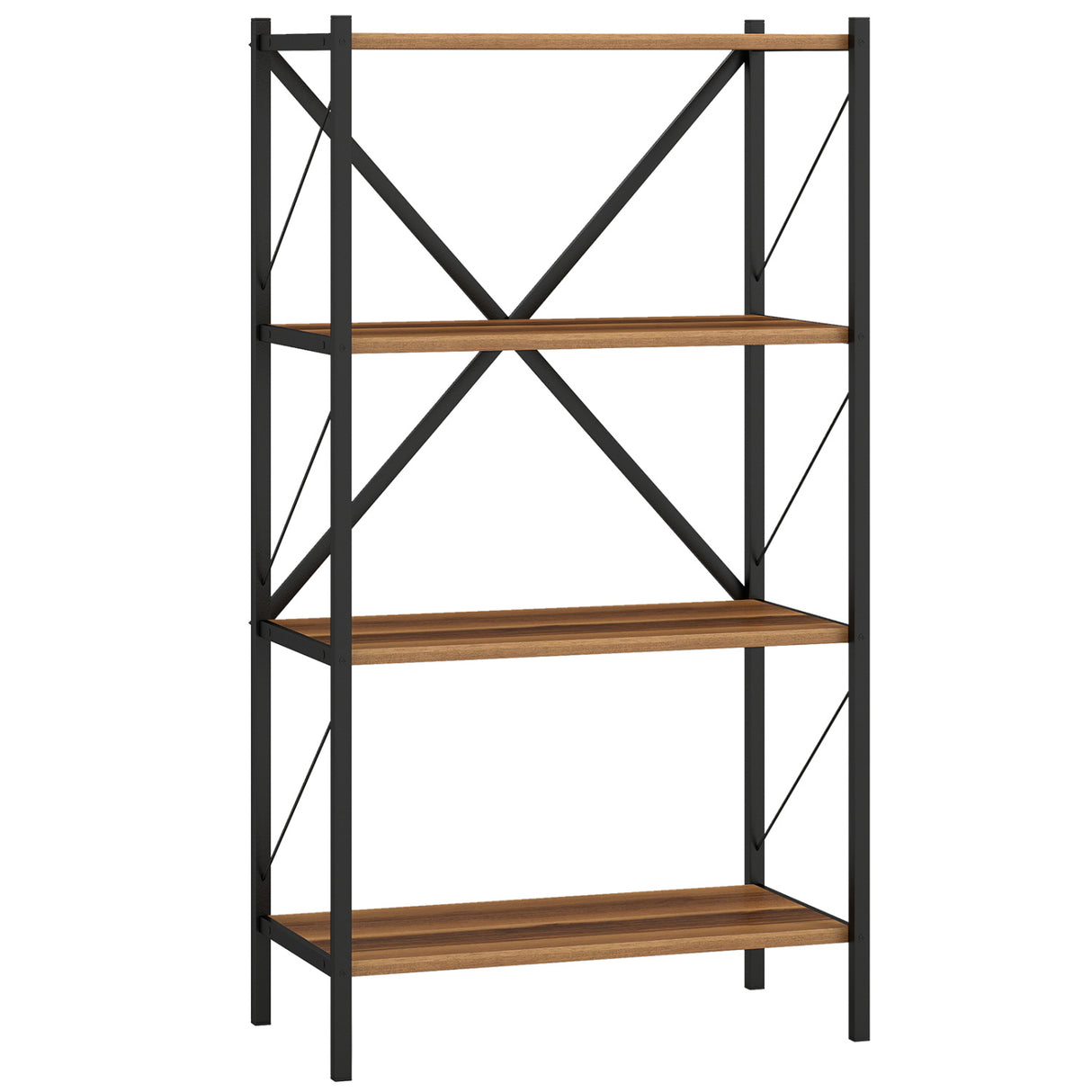 4-Tier Bookshelf with Heavy-Duty Metal Frame-Walnut