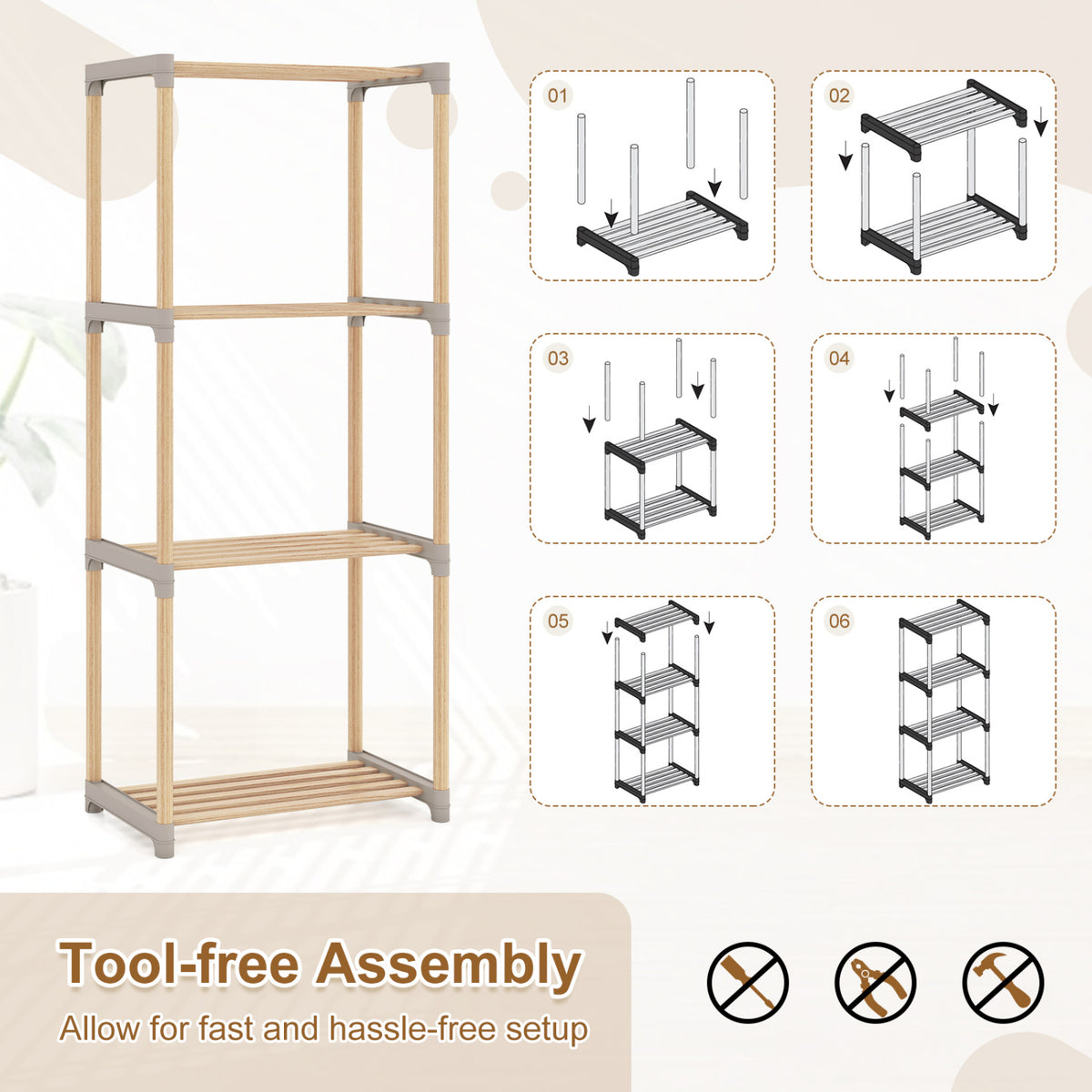 4-Tier Bookshelf with Open Shelves for Home Office and Bathroom-4-Tier