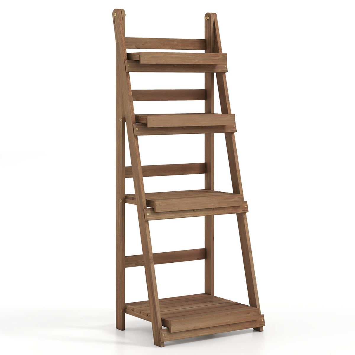 4-Tier Foldable Plant Stand with Slatted Shelves for Garden-Brown