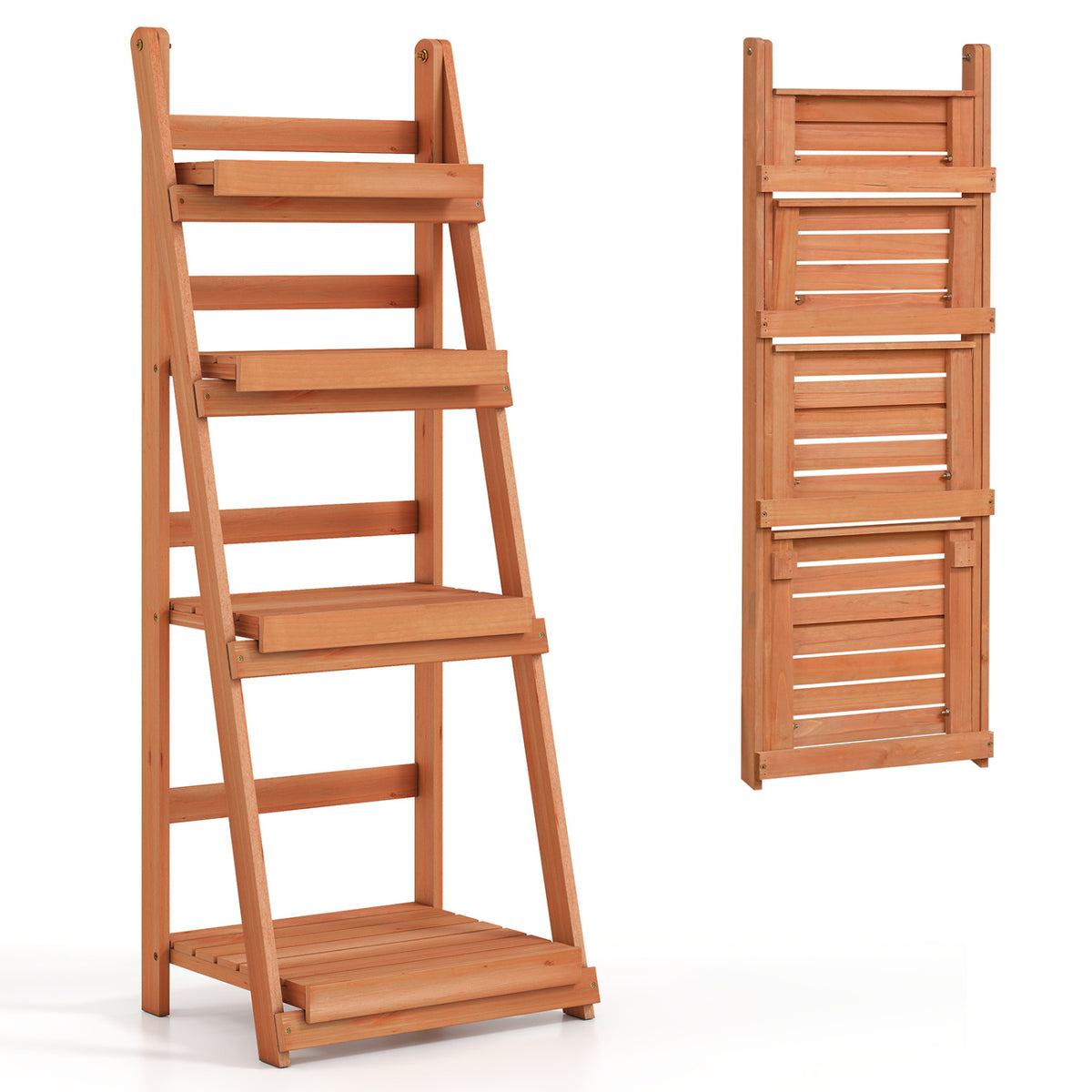 4-Tier Foldable Plant Stand with Slatted Shelves for Garden-Orange