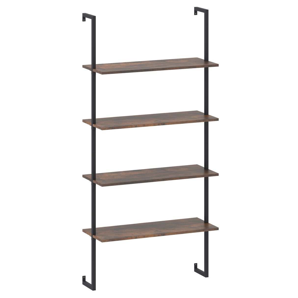 4-Tier Industrial Ladder Bookshelf with Metal Frame-Coffee