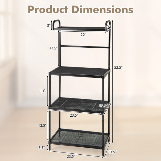 4-Tier Kitchen Microwave Storage Rack with Metal Shelves-Black