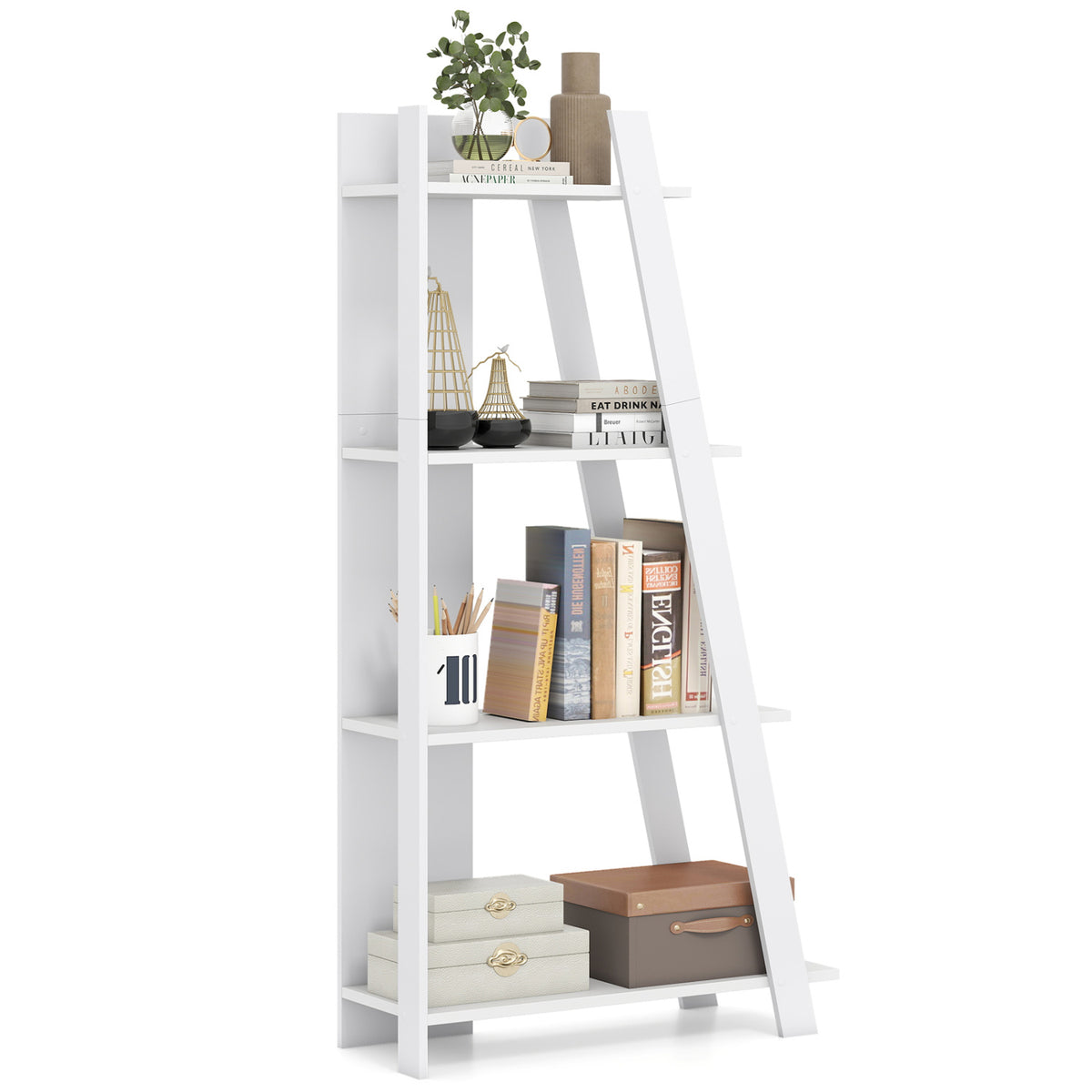 4-Tier Modern Bookshelf Wooden Vertical Display Book Shelf for Small Space-White