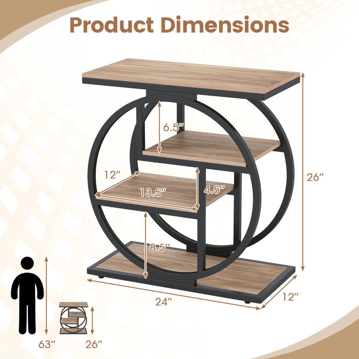 4-Tier Narrow End Table for Living Room with Storage Shelves-Gray