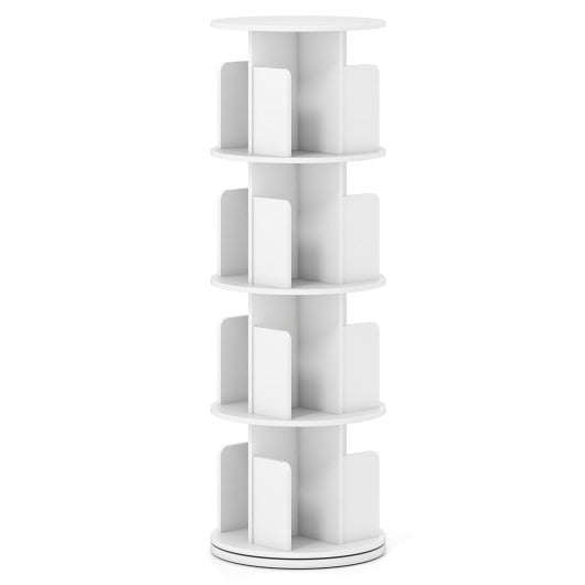 4-Tier Rotating Bookshelf 360° Display Rack with Dividers and Anti-falling Baffles-White